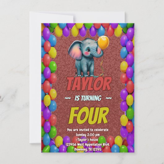 Elephant Niedlich Personalisierten Geburtstag Einl Einladung (Vorderseite)