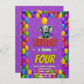 Elephant Niedlich Personalisierten Geburtstag Einl Einladung (Vorne/Hinten)