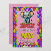 Elephant Niedlich Personalisierten Geburtstag Einl Einladung (Vorne/Hinten)