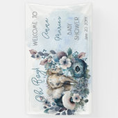 Elephant Oh Boy Blue Floral Baby Dusche Banner (Vertikal)