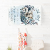 Elephant Oh Boy Blue Floral Baby Dusche Banner (Insitu)