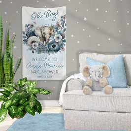 Elephant Oh Boy Blue Floral Baby Dusche Banner