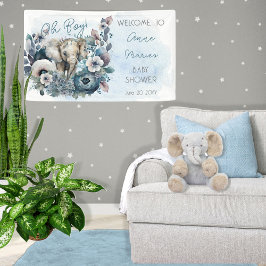Elephant Oh Boy Blue Floral Baby Dusche Banner