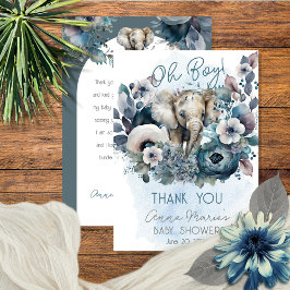Elephant Oh Boy Blue Floral Baby Dusche Dankeskarte