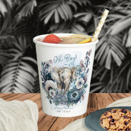 Elephant Oh Boy Blue Floral Baby Dusche Pappbecher