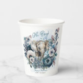 Elephant Oh Boy Blue Floral Baby Dusche Pappbecher (Vorderseite)