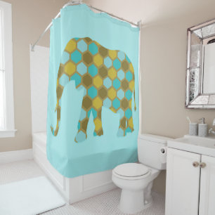 Elephant Olive Green Sky Blue Duschvorhang