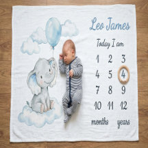 Elephant on Cloud Personalized Boy Milestone Baby 