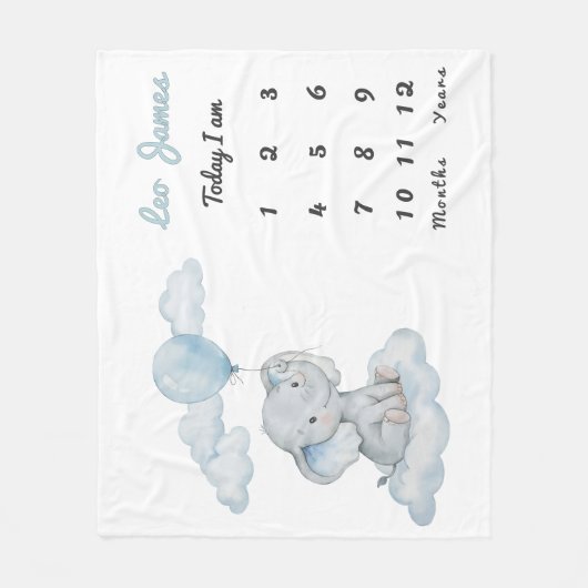 Elephant on Cloud Personalized Boy Milestone Baby  Fleecedecke (Vorderseite)