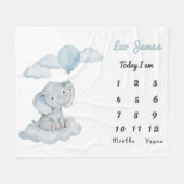 Elephant on Cloud Personalized Boy Milestone Baby  Fleecedecke (Vorderseite (Horizontal))