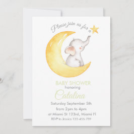 Elephant on Moon Baby Shower Invitation Einladung