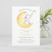 Elephant on Moon Baby Shower Invitation Einladung (Stehend Vorderseite)
