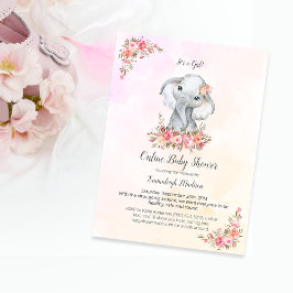 Elephant Online Baby Shower Boho Chic Coral Postkarte
