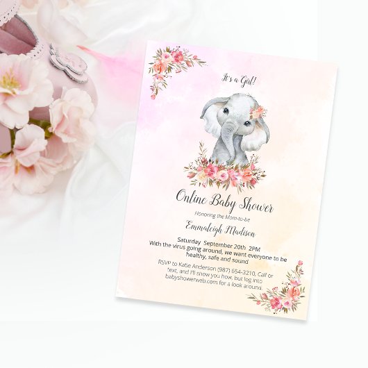 Elephant Online Baby Shower Boho Chic Coral Postkarte