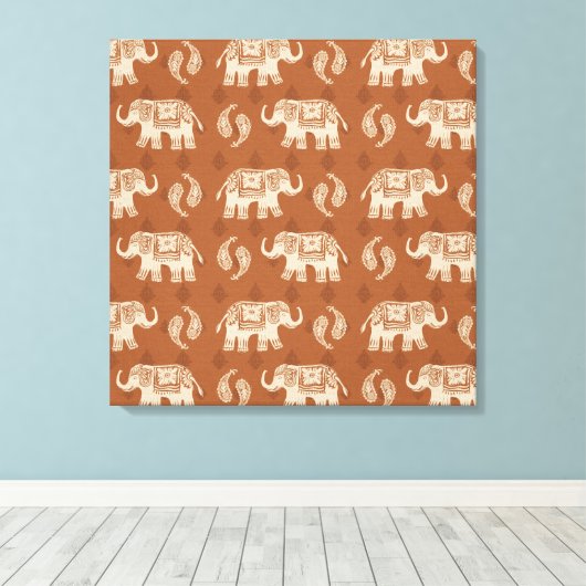 Elephant Orange Caravan Muster Leinwanddruck (Insitu (Holzboden))
