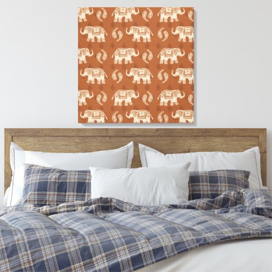 Elephant Orange Caravan Muster Leinwanddruck (Insitu (Schlafzimmer))