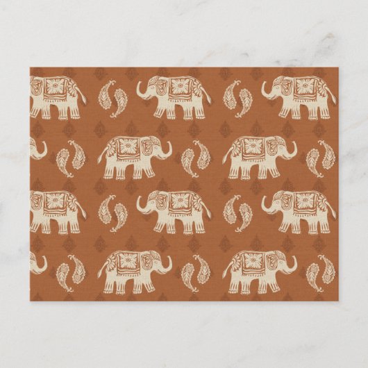 Elephant Orange Caravan Muster Postkarte (Vorderseite)