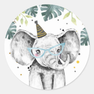 Elephant Party Animals Safari Boy Geburtstag Cupca Runder Aufkleber