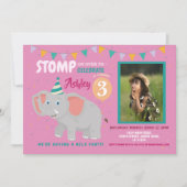 Elephant Party Kindergeburtstag Foto Rosa Einladun Einladung (Vorderseite)