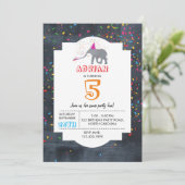 Elephant Partying - Animal Birthday Party Boy Girl Einladung (Stehend Vorderseite)