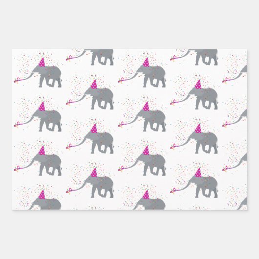 Elephant Partying - Tiere mit Party Geschenkpapier Set (Vorderseite 2)