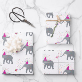 Elephant Partying - Tiere mit Party Geschenkpapier Set