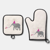 Elephant Partying - Tiere mit Party Ofenhandschuh & Topflappen-Set (Vorderseite)