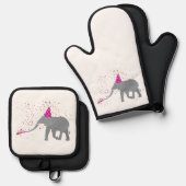 Elephant Partying - Tiere mit Party Ofenhandschuh & Topflappen-Set (Vorderseite/Rückseite)