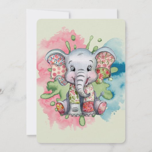 Elephant Patchwork Chic Girl oder Boy Baby Shower Einladung (Rückseite)