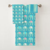 Elephant Pattern Aqua Badhandtuch Set (Insitu)