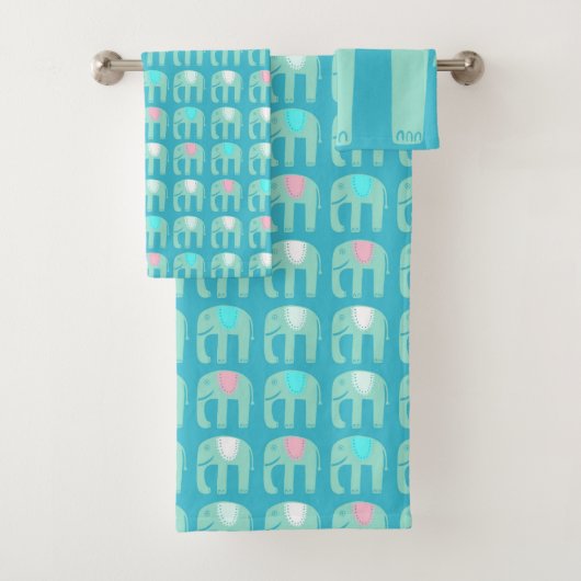 Elephant Pattern Aqua Badhandtuch Set (Insitu)