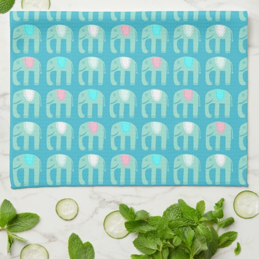 Elephant Pattern Aqua Blue Geschirrtuch (Gefaltet)