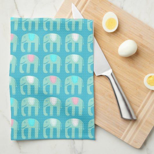 Elephant Pattern Aqua Blue Geschirrtuch (Viertel Falte)