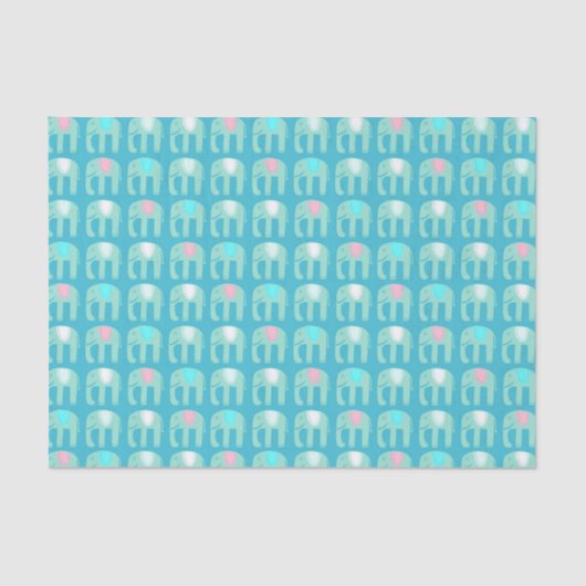 Elephant Pattern Aqua Blue Seidenpapier (Vorderseite)