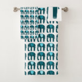 Elephant Pattern Blau Badhandtuch Set (Insitu)