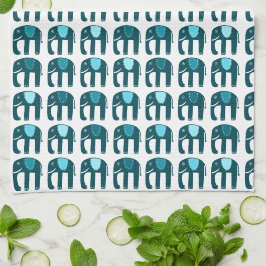 Elephant Pattern Blau Geschirrtuch (Gefaltet)