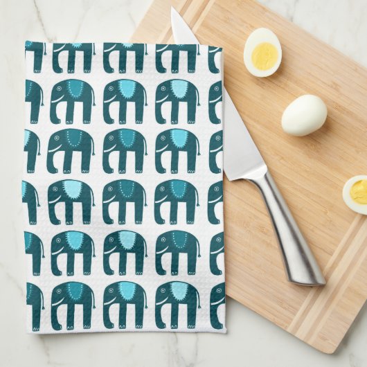 Elephant Pattern Blau Geschirrtuch (Viertel Falte)