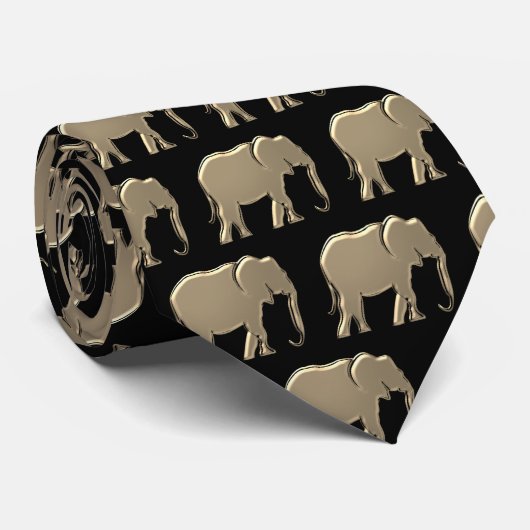 Elephant Pattern Gold und Schwarz Krawatte (Gerollt)