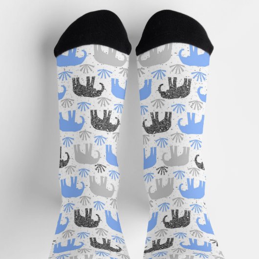 Elephant pattern gray blue glittery socken (Oben)