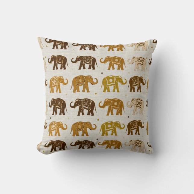 Elephant Pattern Linen Look Pillow Kissen (Vorderseite)