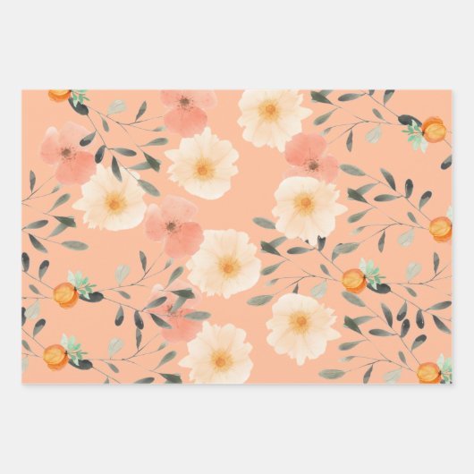 Elephant Peach Fuzz Babydusche Niedlich Girly Flor Geschenkpapier Set (Vorderseite)