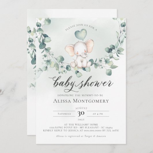 Elephant Peanut Baby Shower Einladung (Vorne/Hinten)