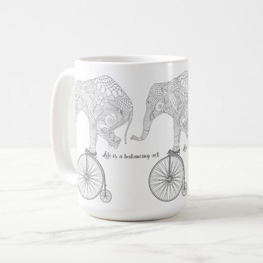 Elephant Penny Farthing Bicycle Balance Tasse (Vorderseite Links)