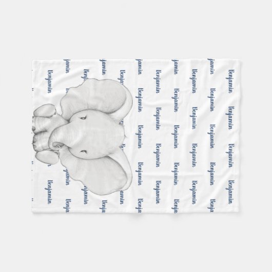 Elephant Personalisiert Navy Blue Name Boy Fleecedecke (Vorderseite (Horizontal))