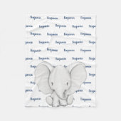Elephant Personalisiert Navy Blue Name Boy Fleecedecke (Vorderseite)