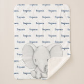 Elephant Personalisiert Navy Blue Name Boy Sherpadecke (Vorderseite)