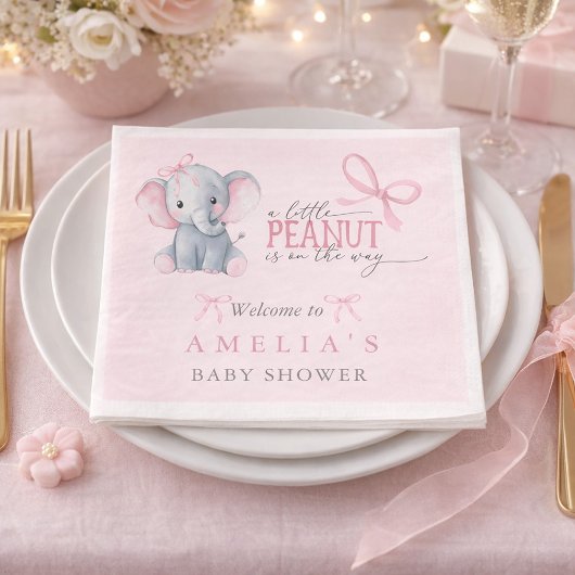 Elephant Pink Bow Baby Girl Shower Serviette