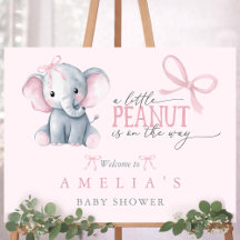 Elephant Pink Bow Baby Girl Shower Welcome Sign