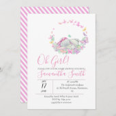 Elephant Pink Butterflies Kinderdusche Einladung (Vorne/Hinten)