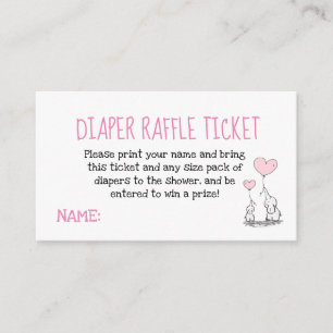 Elephant Pink Diaper Raffle Ticket Baby Dusche Begleitkarte